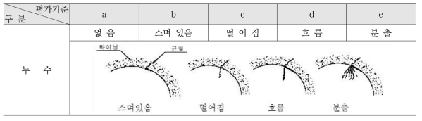 누수 상태평가 기준(터널)