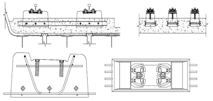 동호철교 하로판형교 궤도구조 단면도 및 RC Block 침목 형상