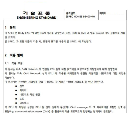 국내 자동차 분야 네트워크 검증(예)