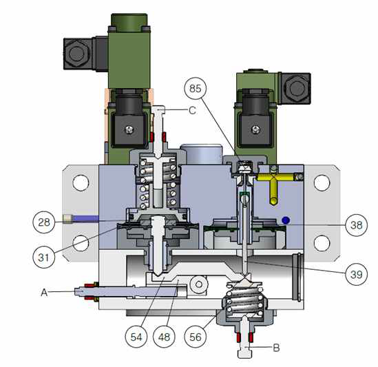 중계밸브 내부