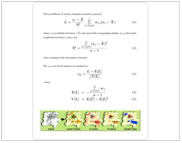 국지적 Moran’s I 수식과 이를 적용한 공간 군집의 예