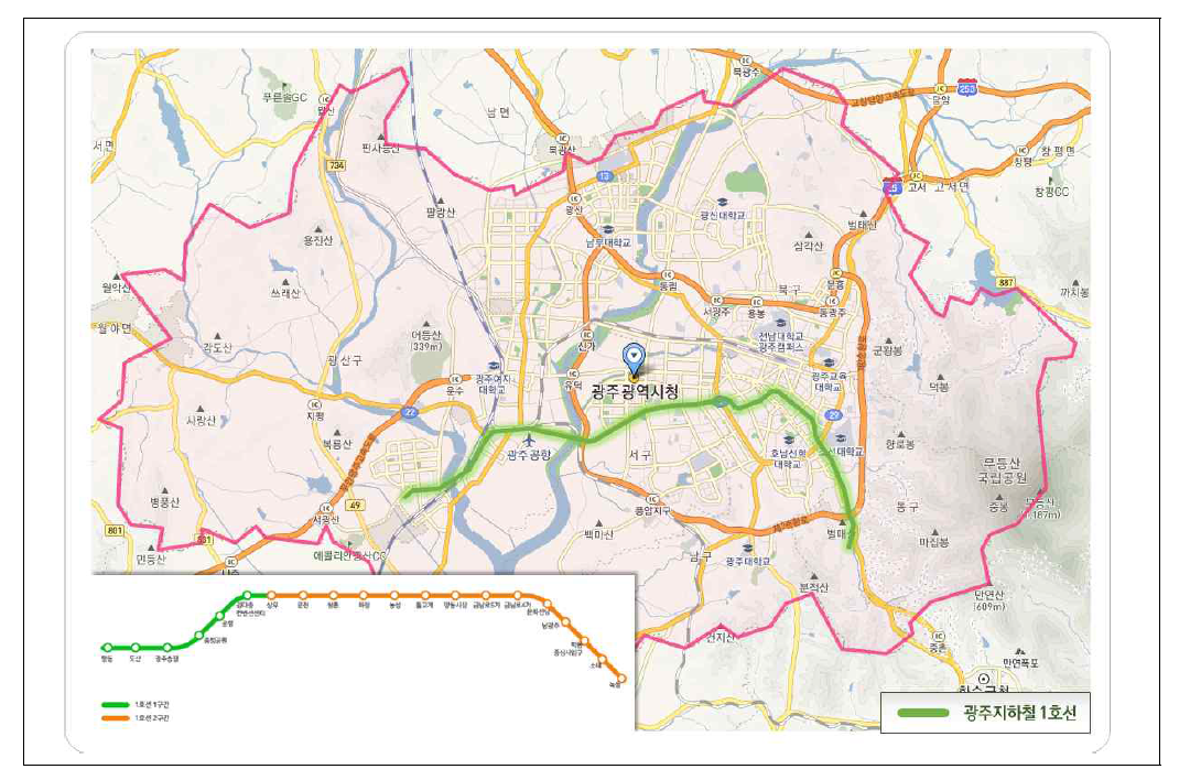 광주도시철도 1호선 노선도