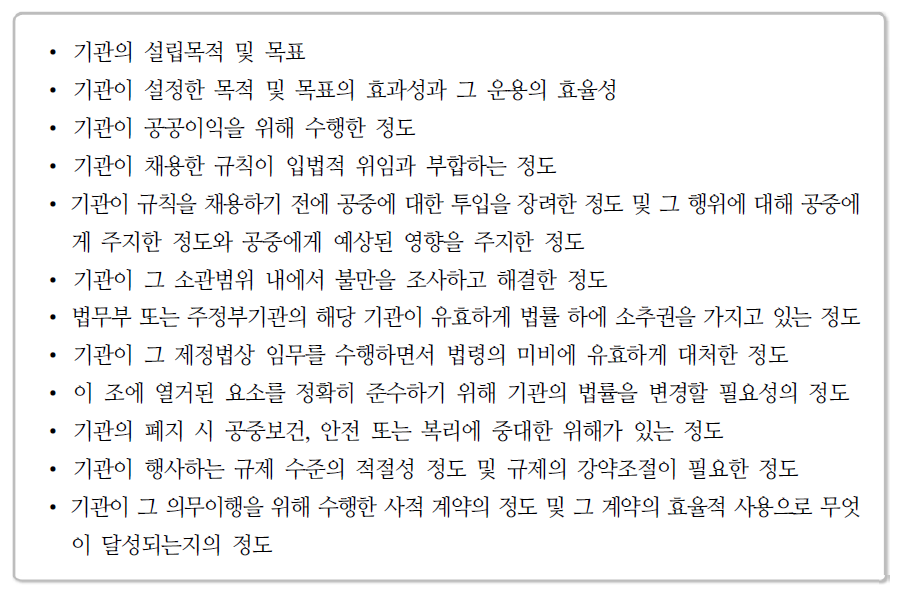 조사위원회의 일몰 심사 항목