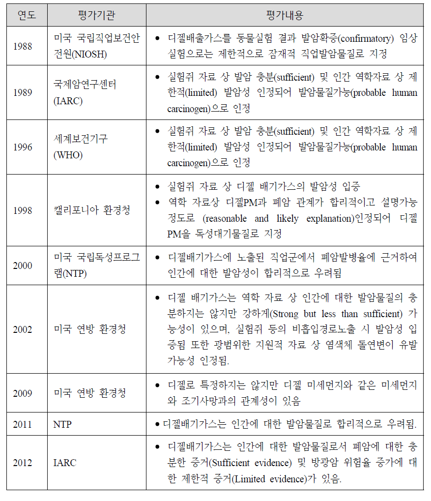 디젤 PM의 위해성 평가