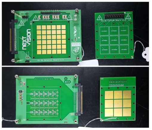 제작된 KU-36 양극 및 음극 board의 전면(위)/후면(아래)