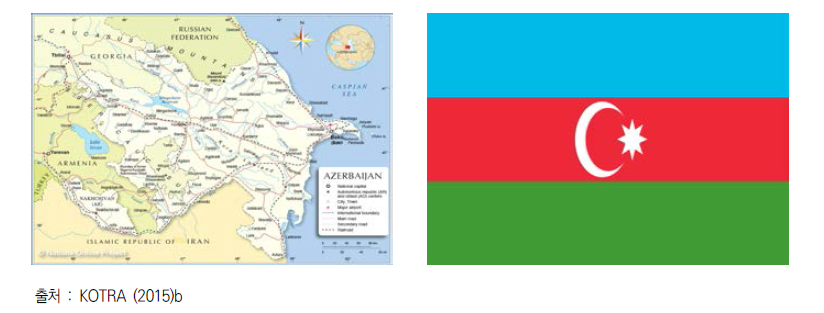 아제르바이잔 지도 및 국기