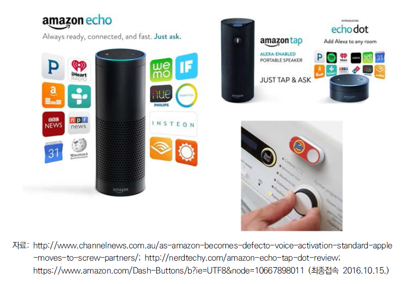 아마존의 스마트 홈 기기: echo, tap, echo dot, dash