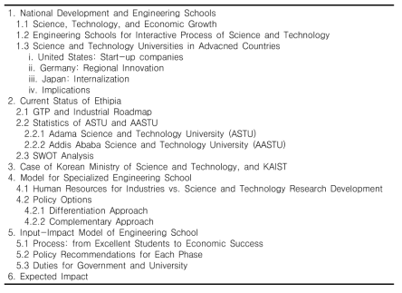 에티오피아 과학기술특성화대학 전략보고서의 목차