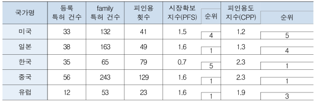 주요 국가별 기술경쟁력 분석 결과