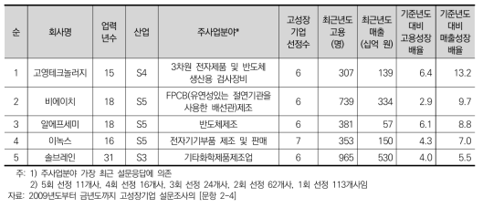 고객유형 기업(B2B) 고성장기업의 개요(매출성장배율 순)