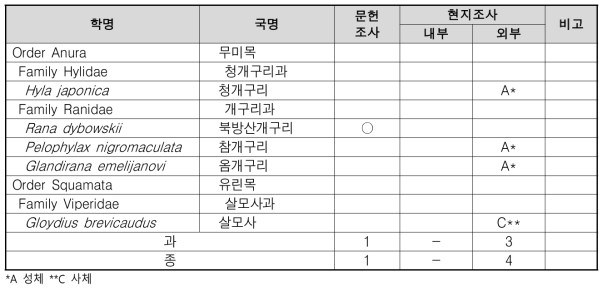 간매리 양서파충류 조사 결과