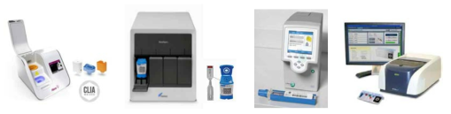 다양한 형태의 RC-PCR 진단 제품들 (왼쪽부터 Alerea™ i, Xpert®Flu, Cobas® Liat PCR system, The filmarrayⓇ system)