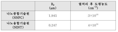 주입된 불순물 공정에 의한 도핑 범위 및 농도 분석 결과