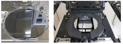 (좌) 불순물 주입 공정 후 8인치 실리콘 웨이퍼, (우) 후속 공정을 위한 산화막 측정