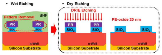 습식 식각 및 건식 식각 공정 모식도