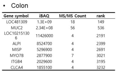 결장조직 특이적 단백질 리스트