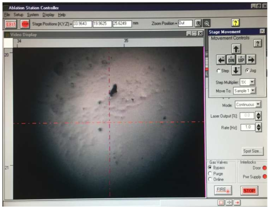 Software interface of laser ablation system and CCD image of sample