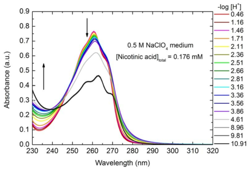 pH 변화에 따른 니코틴산 UV-Vis 흡광 스펙트럼 변화