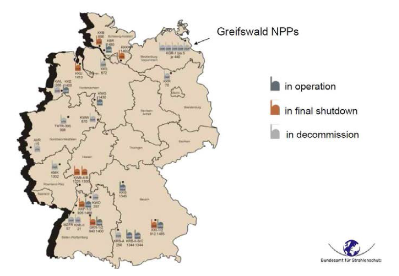 독일 원전 현황 및 해체된 Greifswald 원전 (2011년도 기준)