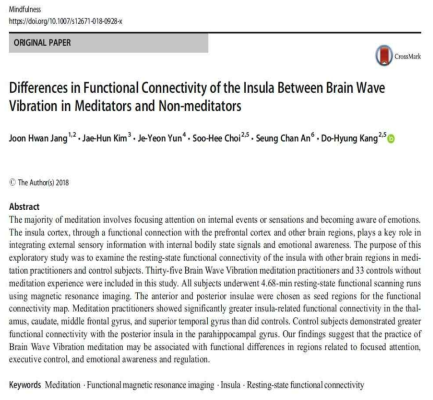 Jang et al., Differences in Functional Connectivity of the Insula Between Brain Wave Vibration in Meditators and Non-meditators. Mindfulness, 2018