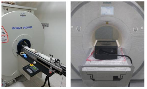 MRI 장비와 연동. Bruker BioSpec 9.4T (좌) Siemens Skyra 3T (우)