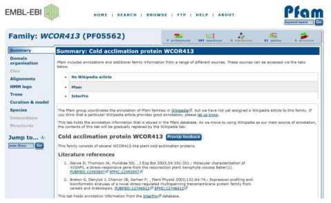 Cold acclimation protein WCOR413 domain PF05562 information