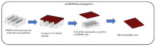 PDMS 몰드에서 silk fibroin solution으로 마이크로 니들 어레이 제작 과정