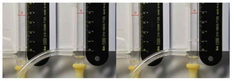 용출된 기체의 부피를 측정하기 위해 설치한 Bubble flow meter의 광학 이미지