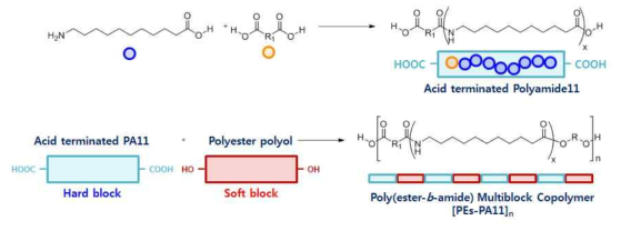 Synthesis scheme of polyester-amide block copolymers