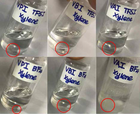 개발 가교제의 용매(p-xylene)에 대한 용해도 평가