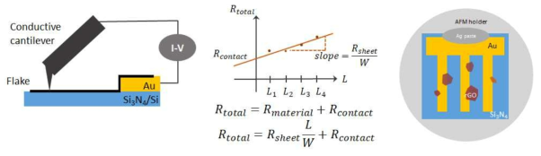 C-AFM을 이용한 개별 플레이크의 전기전도도 측정 모식도
