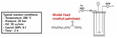 Semi-batch reaction system for deoxygenation using methyl plamitate (MP) as model compound