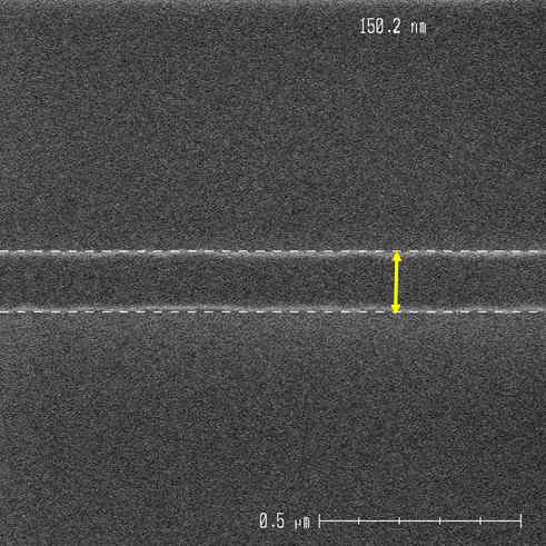 제작된 실리콘 나노선의 선폭 SEM 이미지