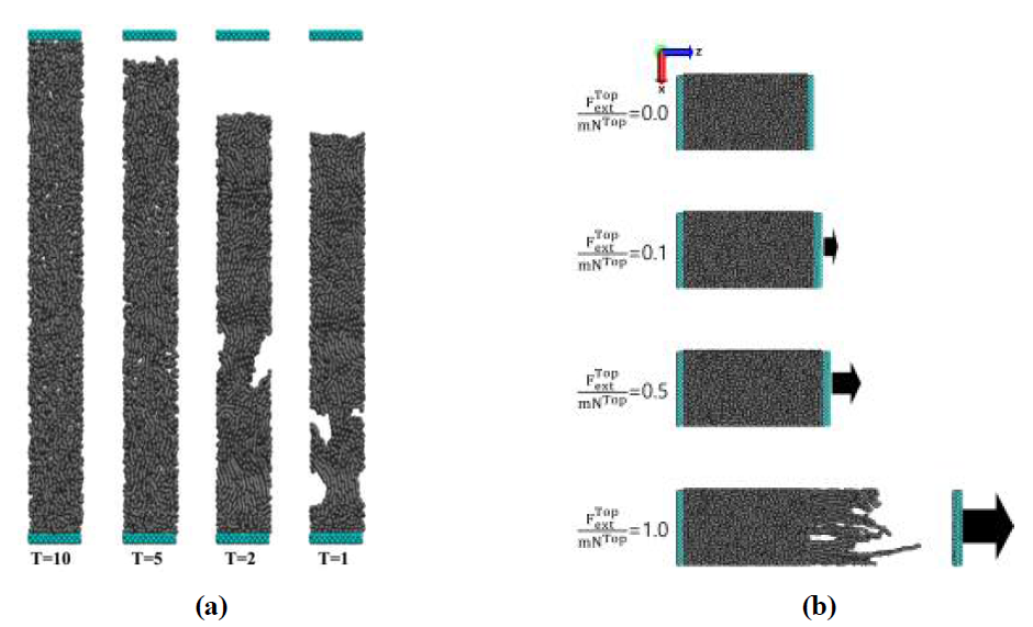 (a)Temperature-dependent cavity distributions of PEEK[19] and (b) PMMA layer separation for different tensile forces