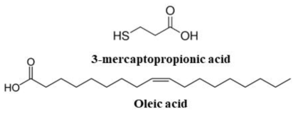 길이가 짧은 리간드인 3-mercaptopropionic acid(MPA)와 길이가 긴 리간드인 Oleic acid(OA)