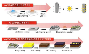 아미노 처리를 통한 ZnO 표면 금 나노 입자 부착 공정 모식도