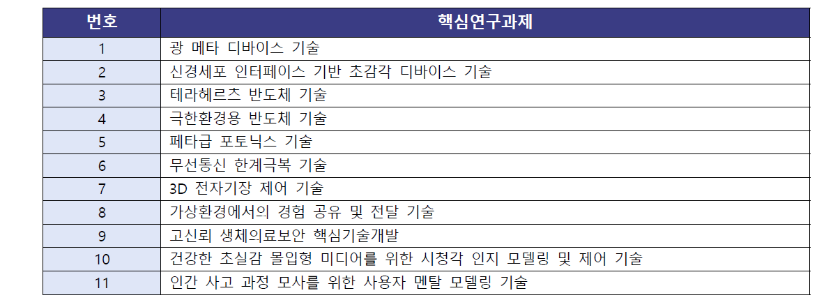 핵심 기술분야(11건) 현황