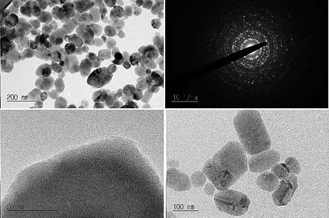 Polyol법으로 합성한 Cu doped ZnO 분말 TEM 이미지