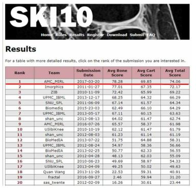 MICCAI Grand Challenge (www.ski10.org)에서 1위한 결과 (2017년 11월 기준)