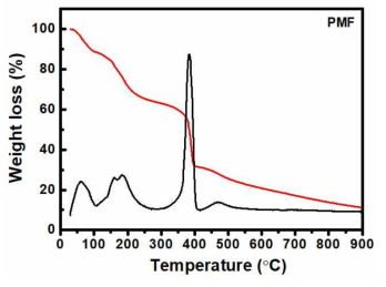 PMF의 TGA 측정결과 및 DTG 곡선