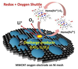 리튬공기전지 충전 시 헴 분자의 리튬산화물 분해촉진반응거동 개념도