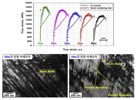 Mo첨가에 따른 경량철강 인장변형 거동 변화