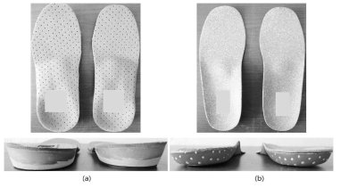 (a) Customized foot orthotics, (b) Non-customized foot orthotics