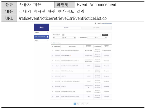 (사용자) Event Announcement 화면