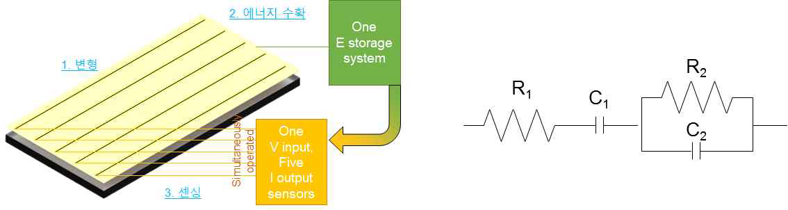 (a) 센서 예상도와 (b) 등가 전기회로 모델링