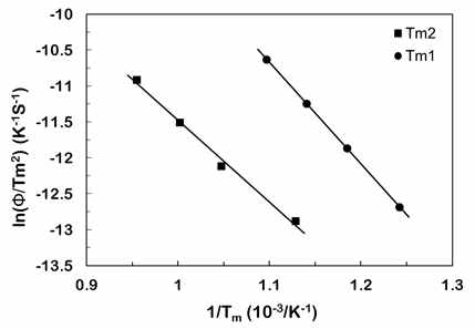 Kissinger plots for the reduction of WO3 powders