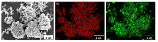 SEM image and related EPMA maps for WO3-TiH2 powder mixture, heat-treated in H2 atmosphere at 800℃