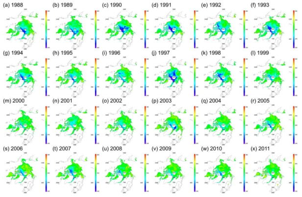 (a) Retrieved December Arctic sea ice temperature from SSM/I data from 1988 to 2011