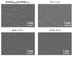 Cs가 도핑된 (FAPbI3)0.83(MAPbBr3)0.17 박막 표면의 Cs 도핑 농도에 따른 미세구조