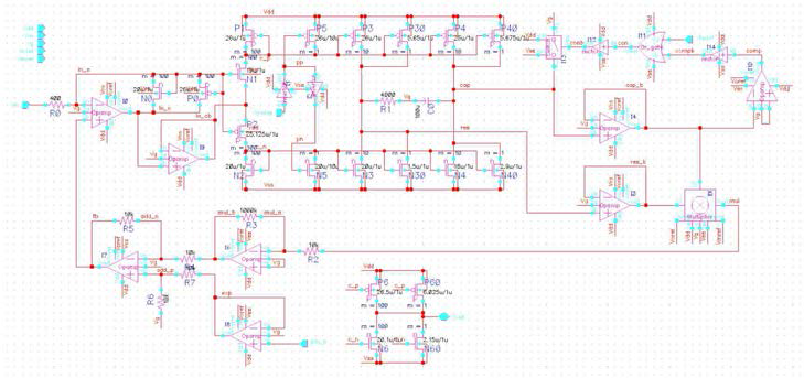 CMOS 기반으로 설계된 멤리스터 에뮬레이터 회로 schematic